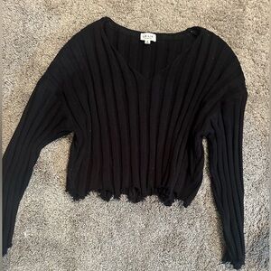 Le Lis Black Ribbed Crop Top Sweater